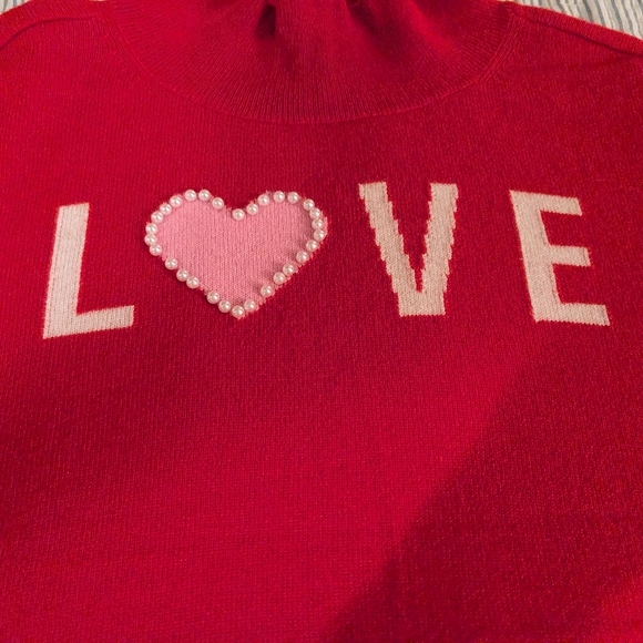 Charter Club Sweaters - CASHMERE red 'love', Pink Heart With Faux Pearl Studs Sweater XL Charter Club